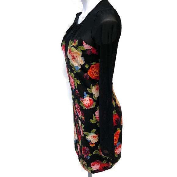 Woman’s Guess Sheer Floral Print Body Con Dress L - Picture 3 of 8